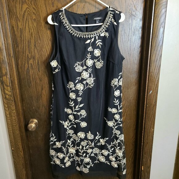 ROZ & ALI WOMENS GORGEOUS DEEP BLACK FLORAL 3D PATTERN LOOK DRESS SIZE 16 - Picture 1 of 6